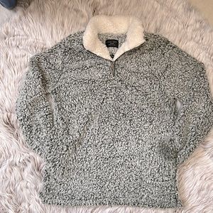 Love Tree dark green Sherpa quarter zip sweater